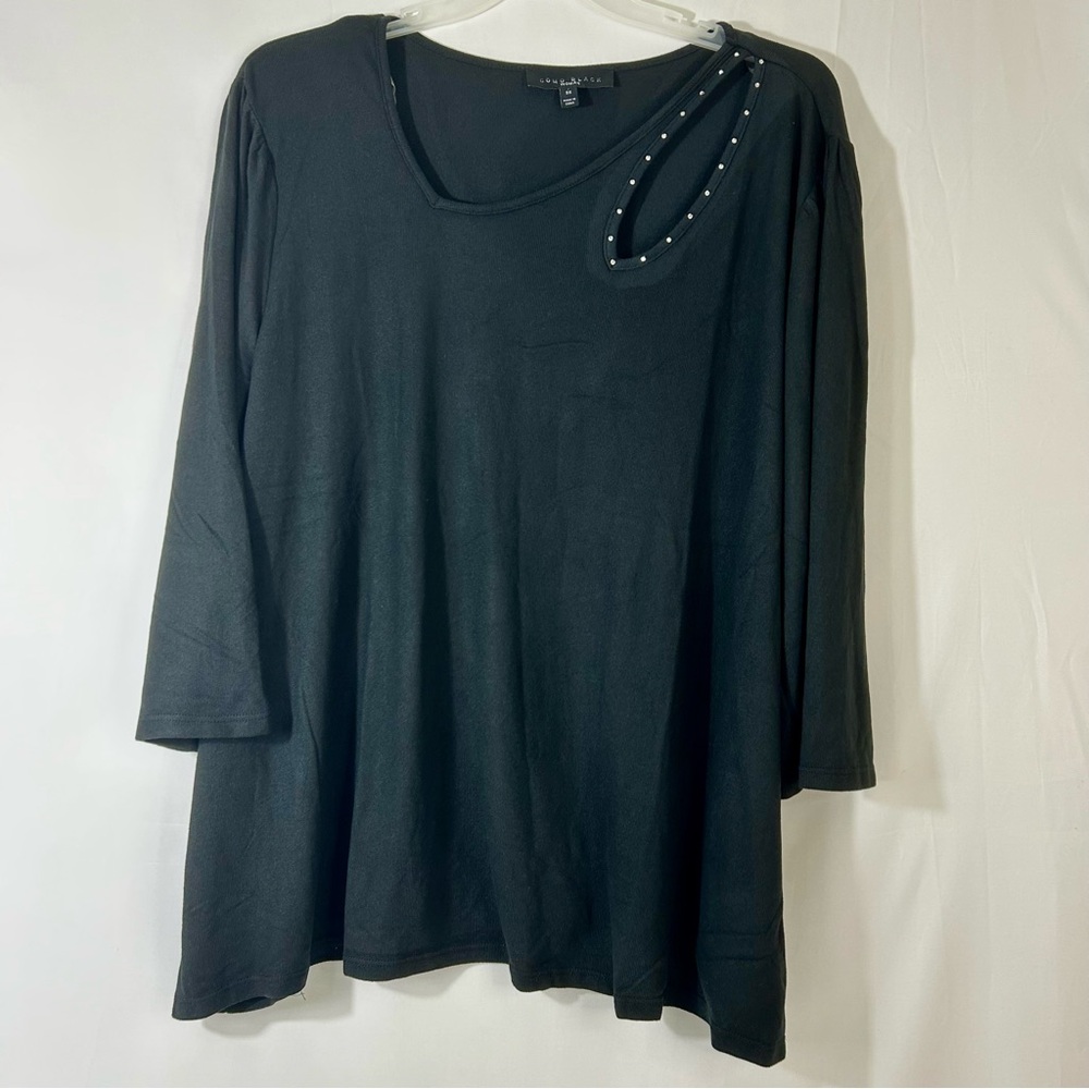 Como Black 3X Rhinestone Keyhole Swing Top – 3/4 Sleeves, NWOT